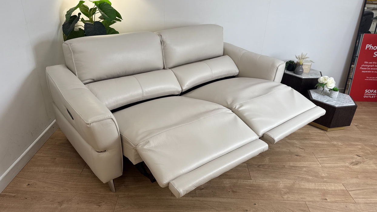 Sofology Dakota Leather 3 Seater Power Recliner/Headrest in Trusty Soft Sheen Mist