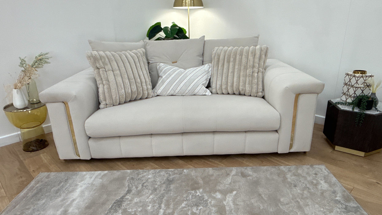 Sofology The Oscar Fabric 2 Seater with Gold Trim in Super Matt Velvet Ecru