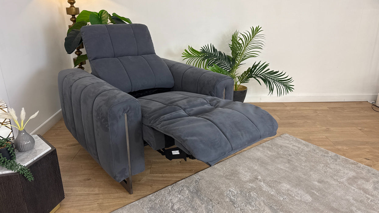 Sofology The Paramount Fabric Chair Power Recliner/Headrest Heated Seat Speakers in Lifestyle Nubuck Feel Charcoal