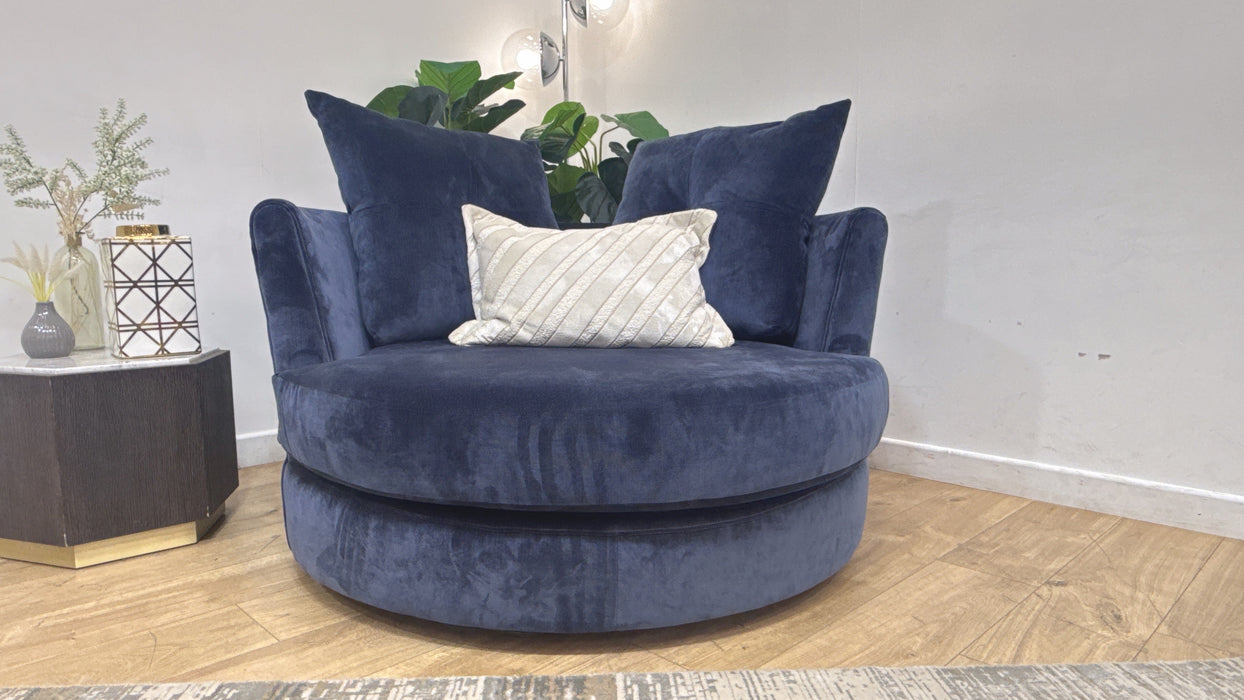 Sofology Oscar Fabric Large Swivel Chair in Fine Textured Chenille Denim Mix