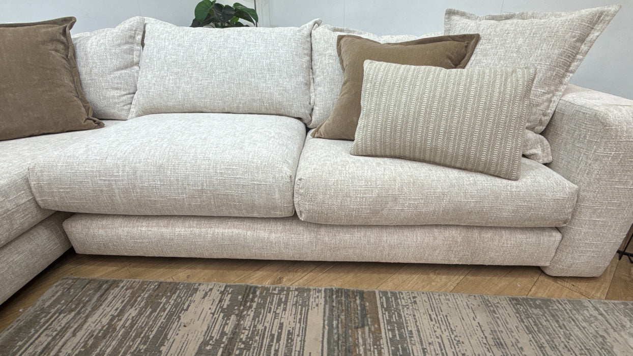 Sofology Cove Fabric Grande Chaise Light Wood Panel in Artisan Chenille Oyster Mix