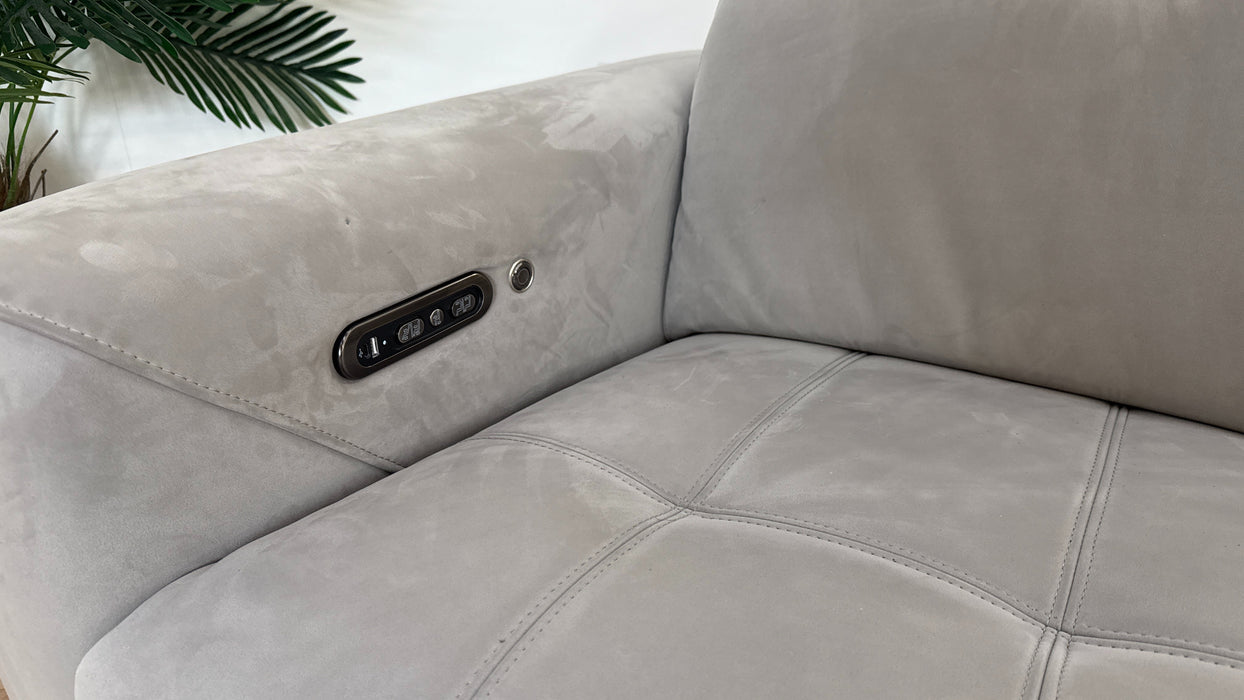 Sofology Marvella Fabric 3 Power Recliner/Headrest Heated Seat in Lifestyle Nubuck Feel Light Grey