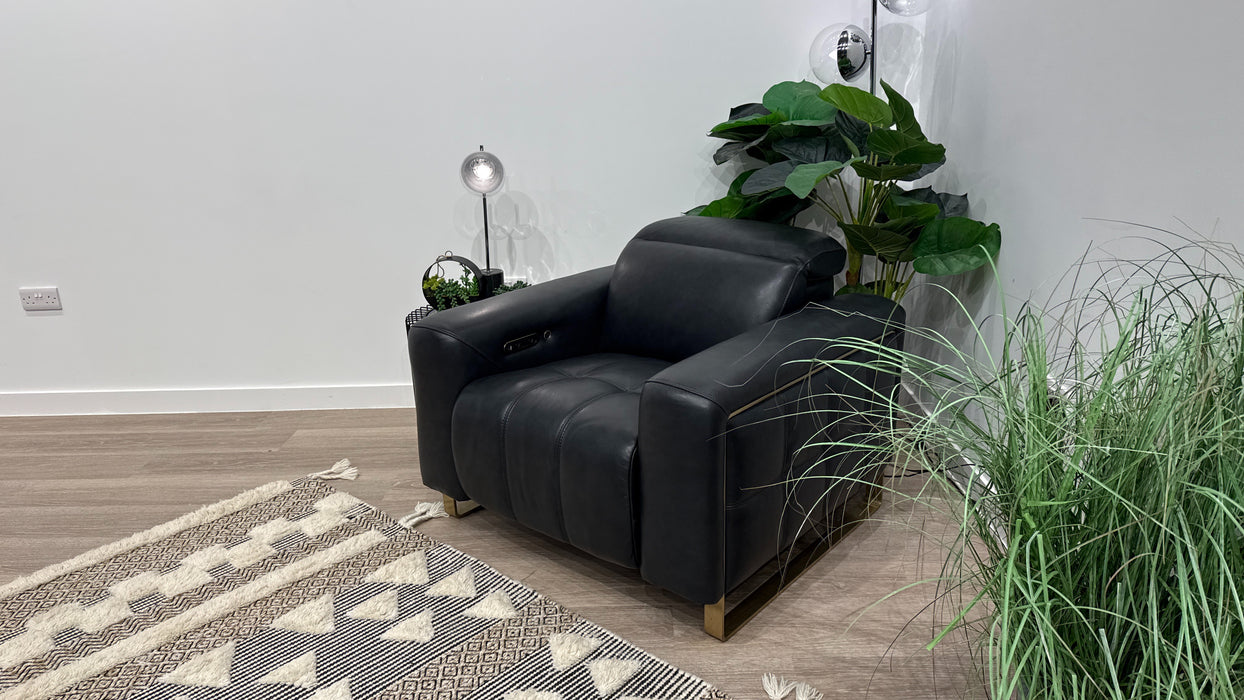 Sofology Marvella Leather Chair Power Recliner Heated Seat in Trusty Sheen Navy