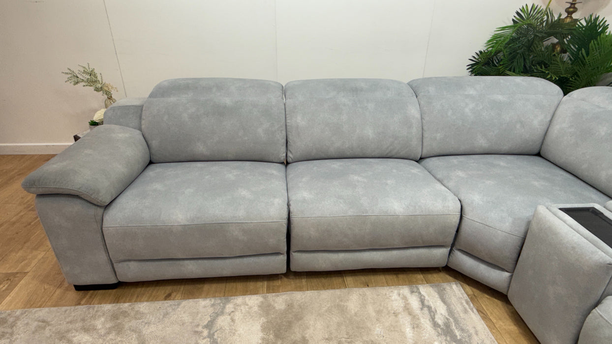 Sofology Portland Fabric 3 Corner Console 1.5 Power Recliner/Headrest Heated Seats in Lifestyle Flecked Silver