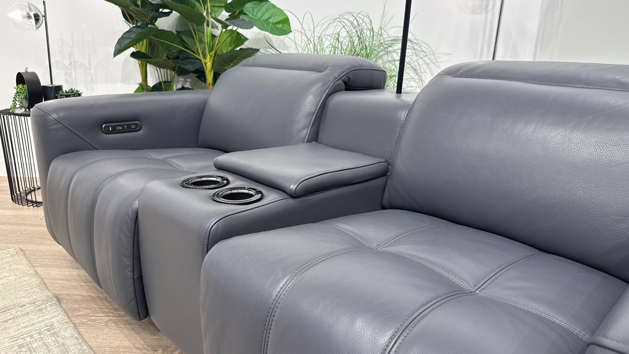 Sofology Marvella Leather 2 Seater Console Power Recliner/Headrest in Trusty Sheen Lavender Grey