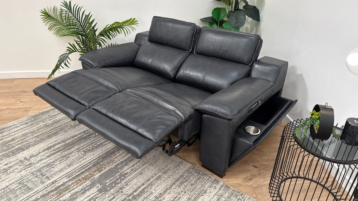 Sofology Benz Leather 2 Seater Power Headrest/Recliner Heated Seat in Trusty Sheen Navy