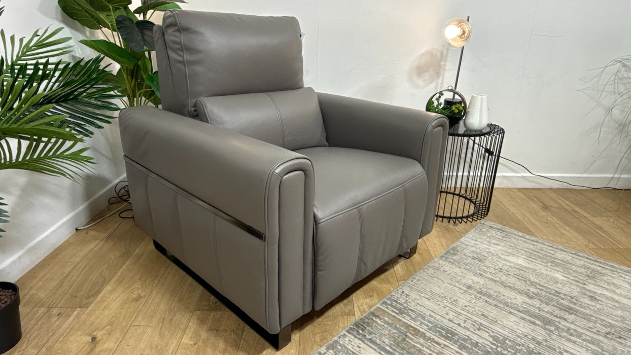 Sofology Ravello Leather Chair Power Recliner/Headrest in Trusty Embossed Elephant