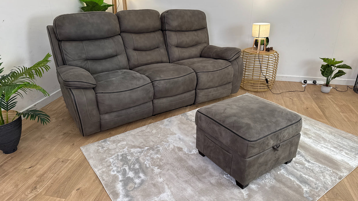 Noah 3 Seater Fabric Power Recliner + Noah Storage Footstool