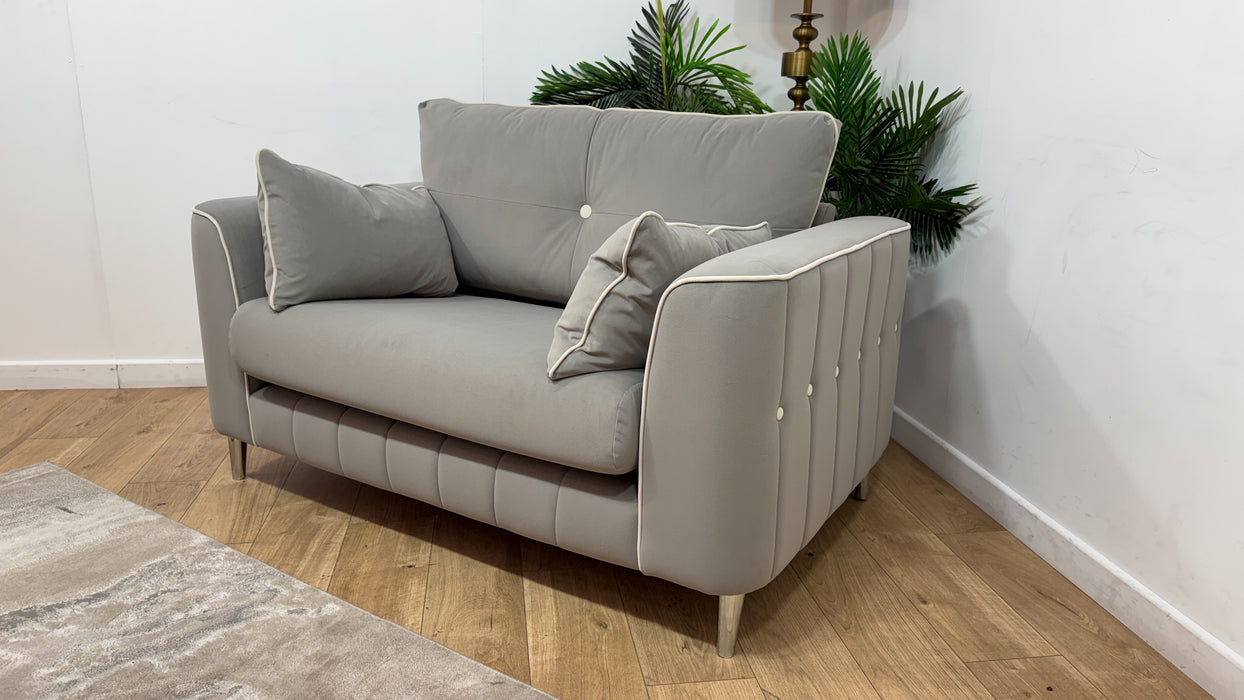 Sofology Remy Fabric Loveseat in Super Matt Velvet Grey with Cream Contrast Piping