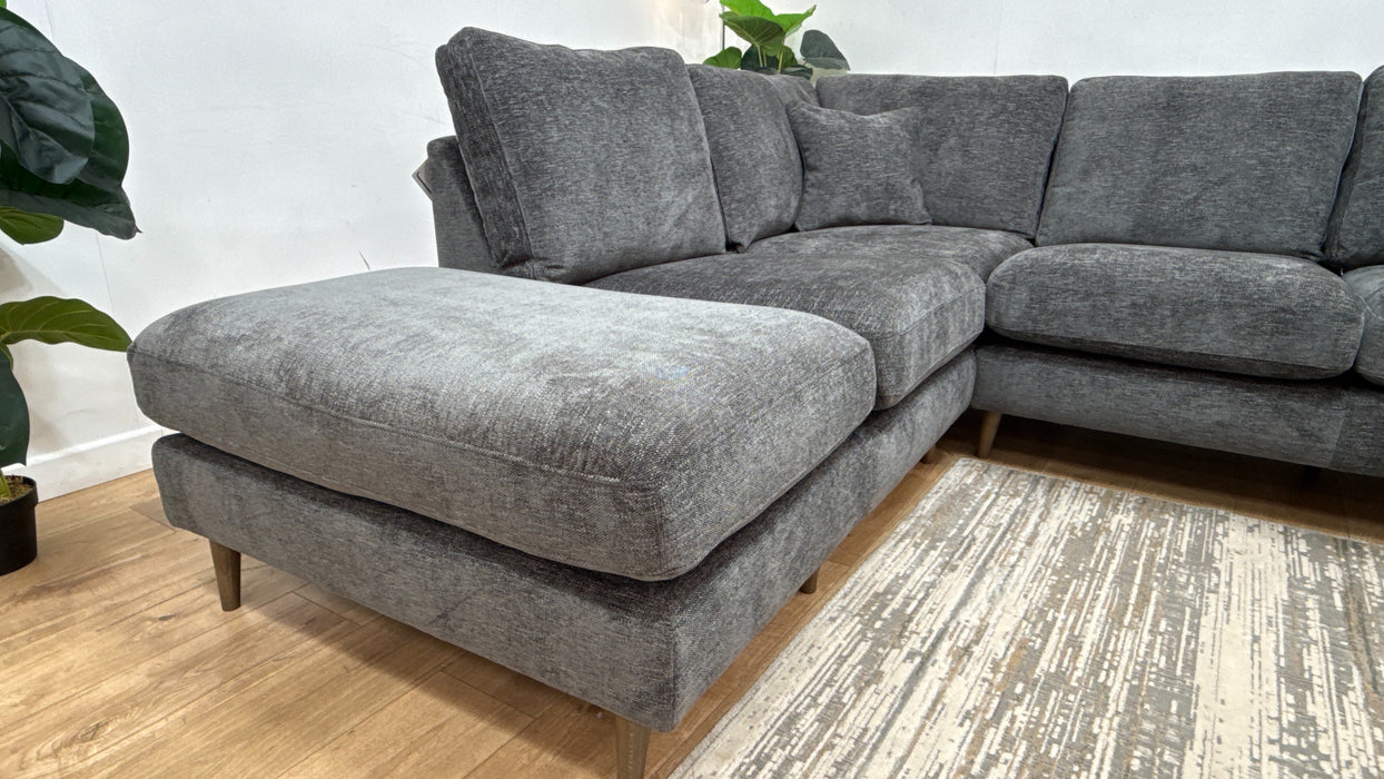 Sofology Hackney Chaise 1 Corner 2 Sprung Seats in Linen Look Chenille Charcoal