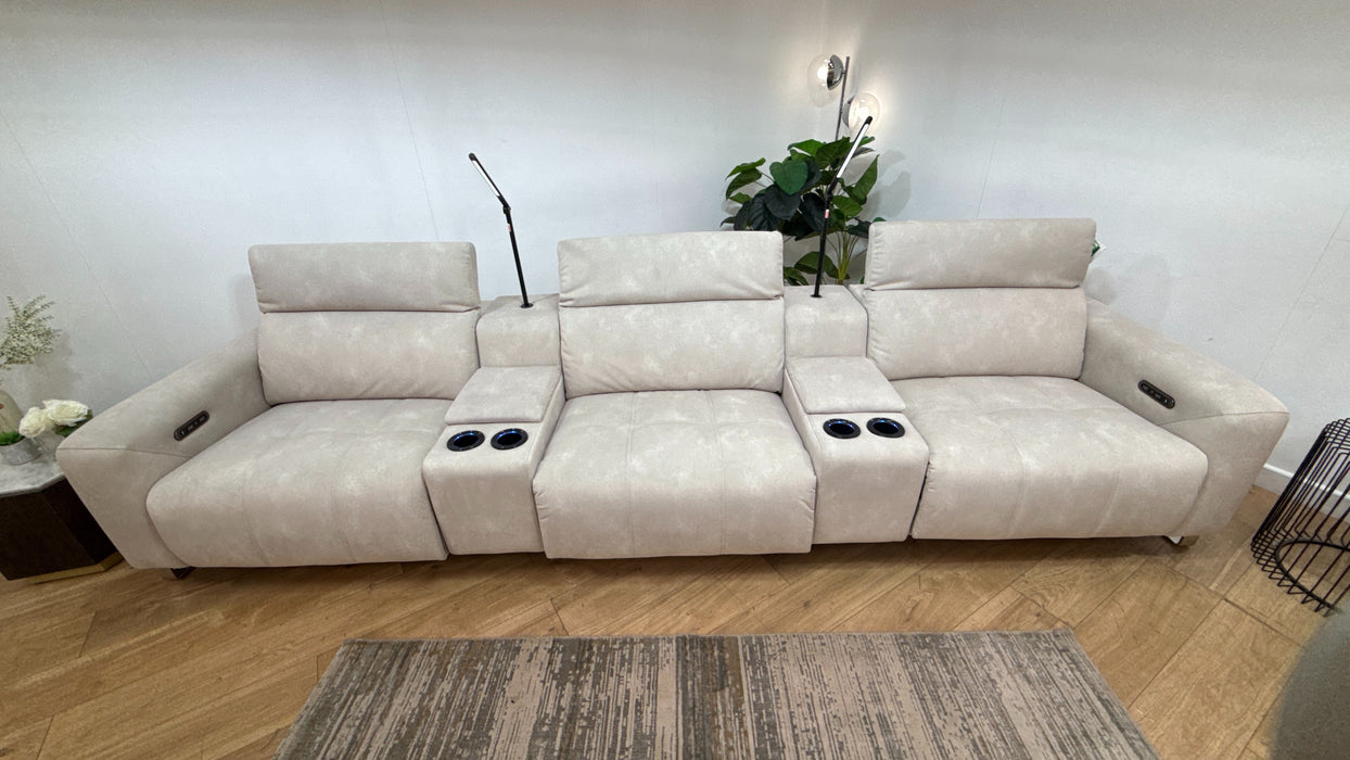 Sofology Marvella Fabric 3 Seater Cinema Sofa Console Power Recliner/Headrest in Lifestyle Flecked Ivory
