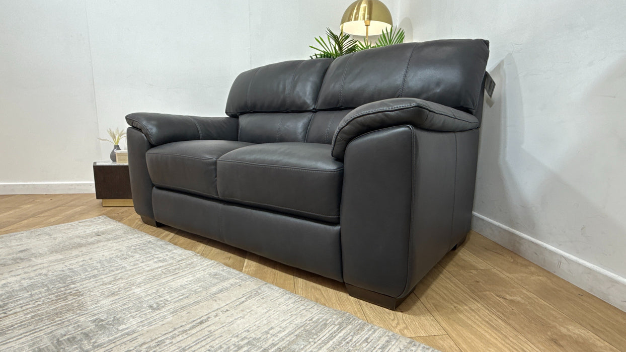 Sofology Santina Leather 2 Seater in Relaxed Soft Charcoal