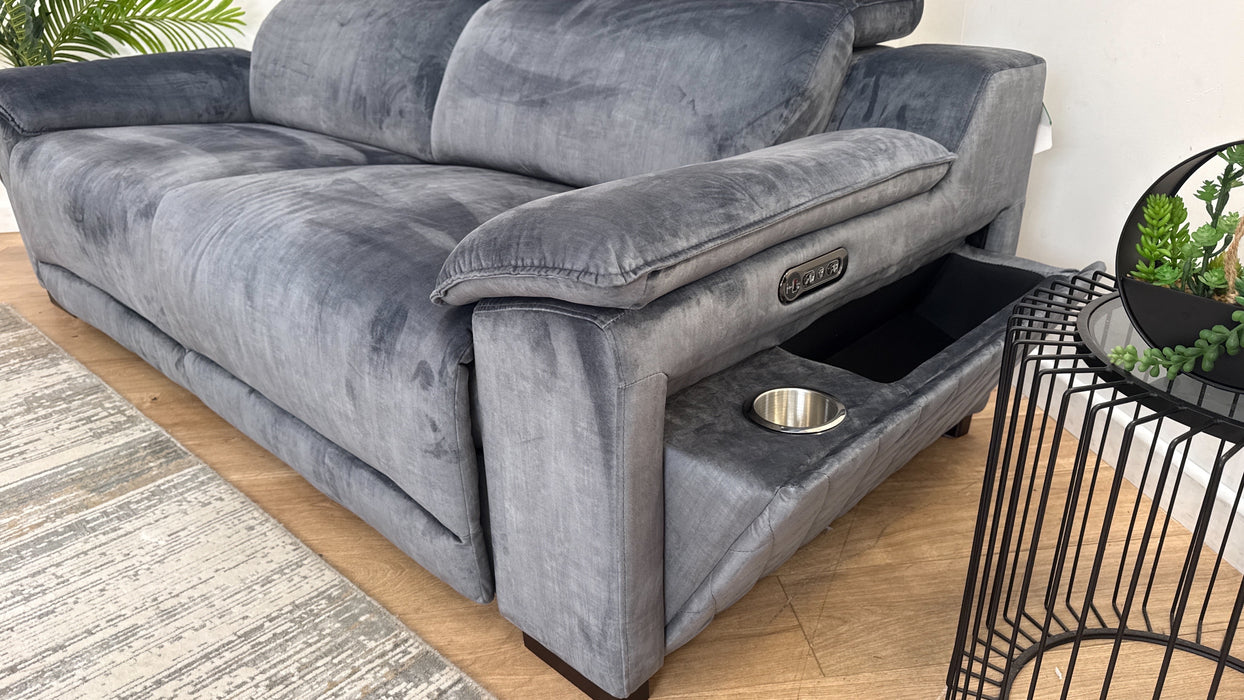 Sofology Benz Fabric 3 Seater Power Headrest/Recliner in Heritage Velvet Granite