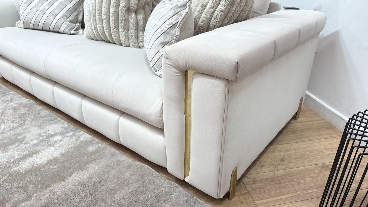 Sofology Oscar Fabric 3 Seater Gold Trim in Super Matt Velvet Ecru Mix