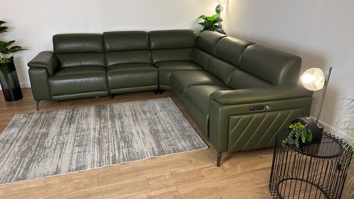 Sofology The Fratelli Leather Recliner 3 Corner 3 in Dark Olive