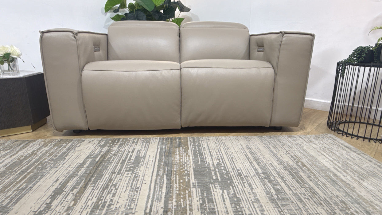 Sofology Horizon Leather 2 Seater Power Recliner/Headrest in Trusty Embossed Stone