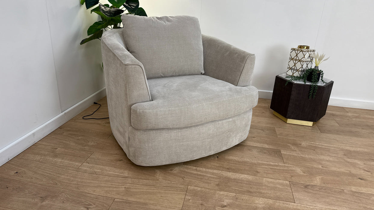 Sofology Mayfair Fabric Swivel Chair in Soft Chenille Linen/Pearl