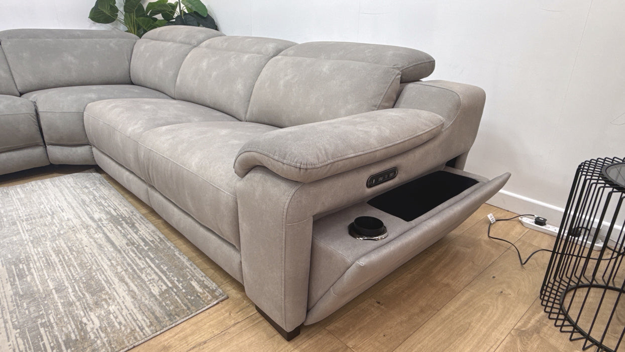 Sofology Portland Modular Fabric 3 Corner 3 Quad Power Recliner/Headrest in Lifestyle Flecked Stone