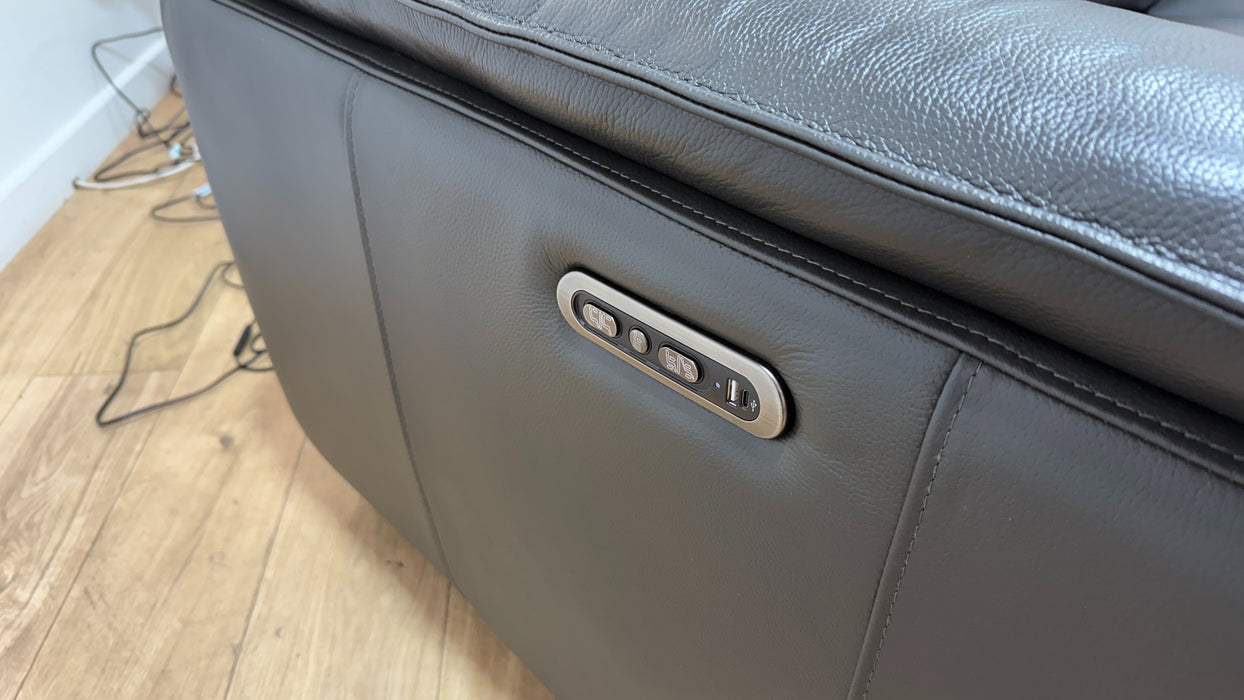 Sofology Hugo Leather 2.5 Seater Power Recliner/Headrest in Trusty Embossed Charcoal