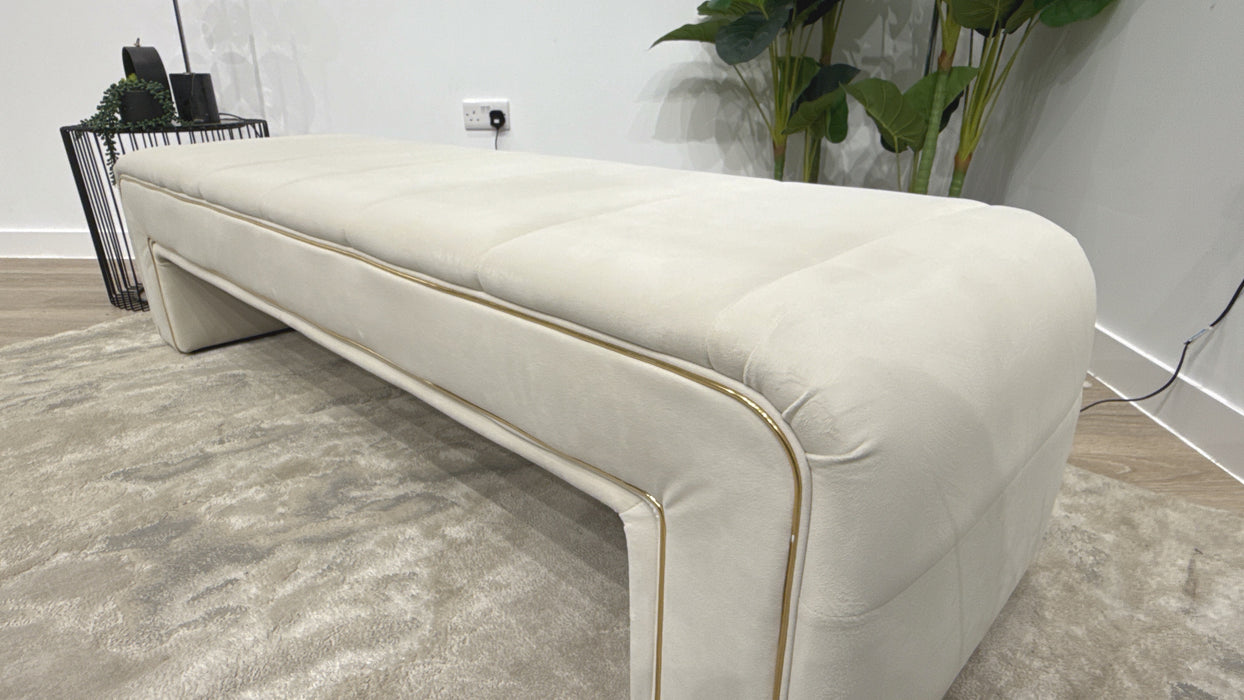 Sofology Oscar Large Bench Fabric Footstool in Super Matt Velvet Ecru