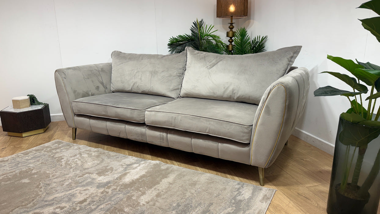 Sofology Gabrielle Fabric 4 Seater Gold Trim in Plush Pebble/Alexa Truffle Mix