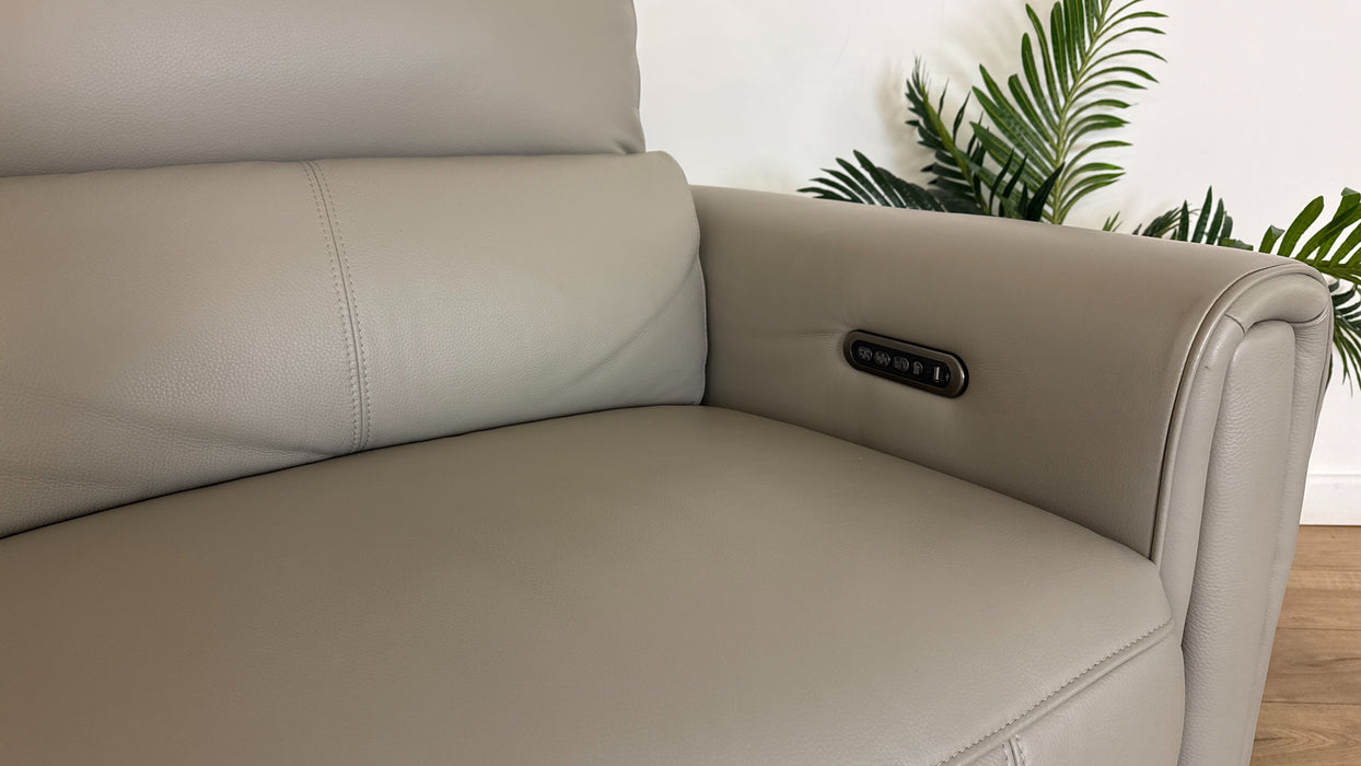 Sofology The Ravello Leather 2.5 Seater Power Recliner/Headrest Lumbar Support in Trusty Embossed Light Grey