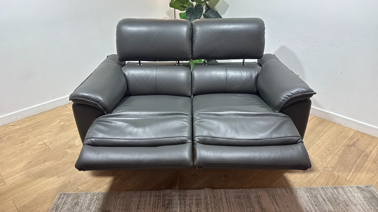 Sofology Hugo Leather 2 Seater Power Recliner/Headrest in Trusty Embossed Charcoal