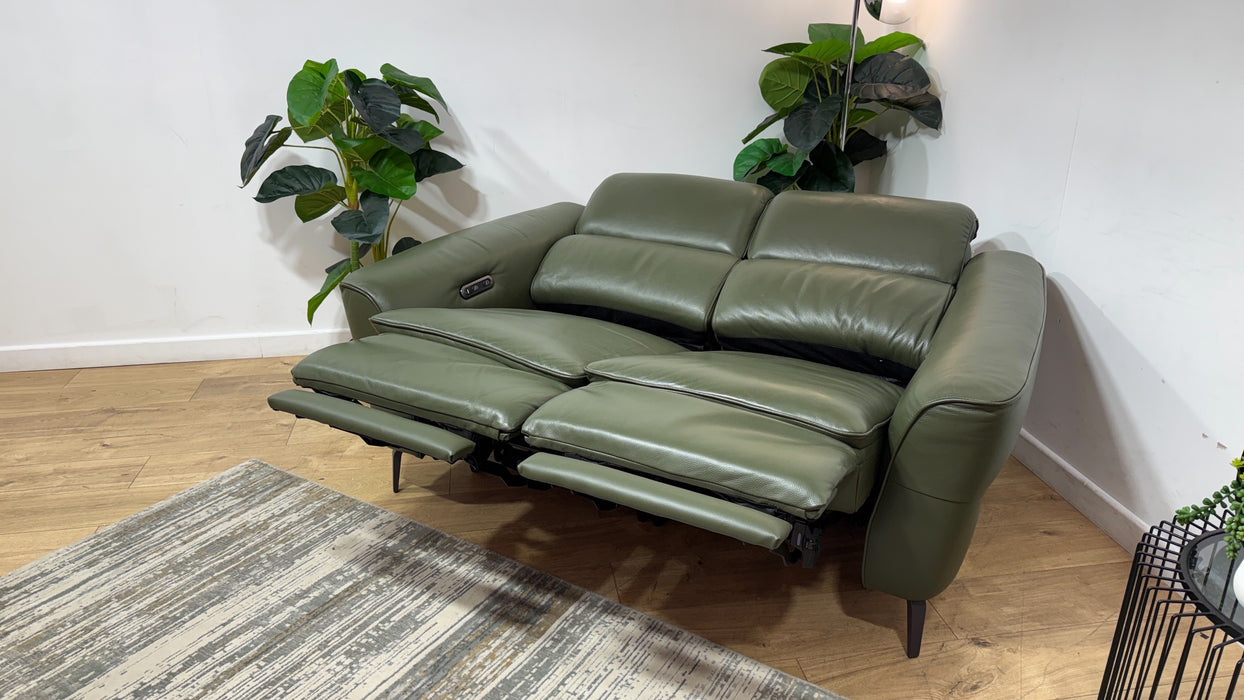 Sofology Viento Leather 2 Seater Power Recliner in Trusty Embossed Dark Olive
