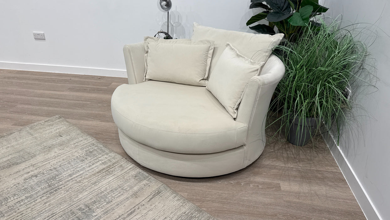 Sofology Oscar Fabric Large Swivel Chair in Super Matt Velvet Ecru All Over