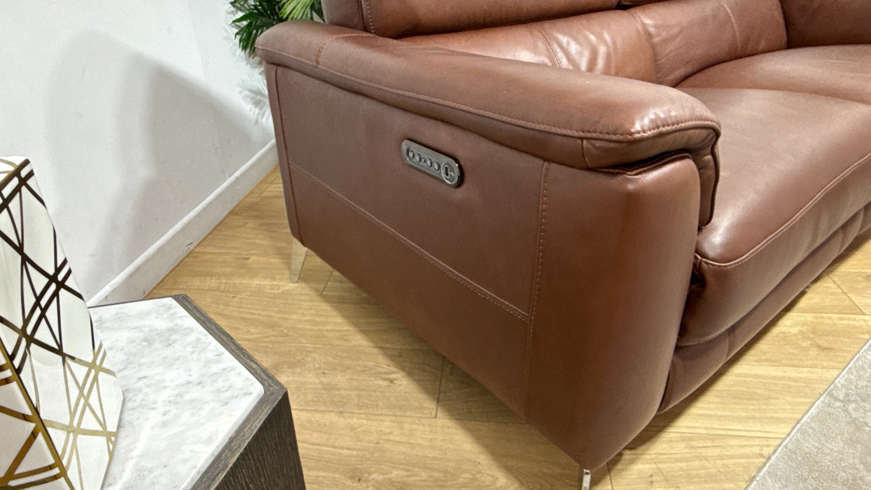 Sofology Illinois Leather 3 Seater Power Recliner/Headrest in Relaxed Soft Brown