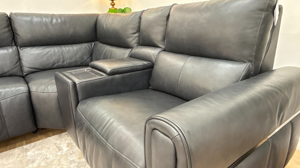 Sofology The Ravello Leather 2 Corner Console 1 Power Recliner/Headrest Heated Seat Lumbar Support in Trusty Embossed Navy