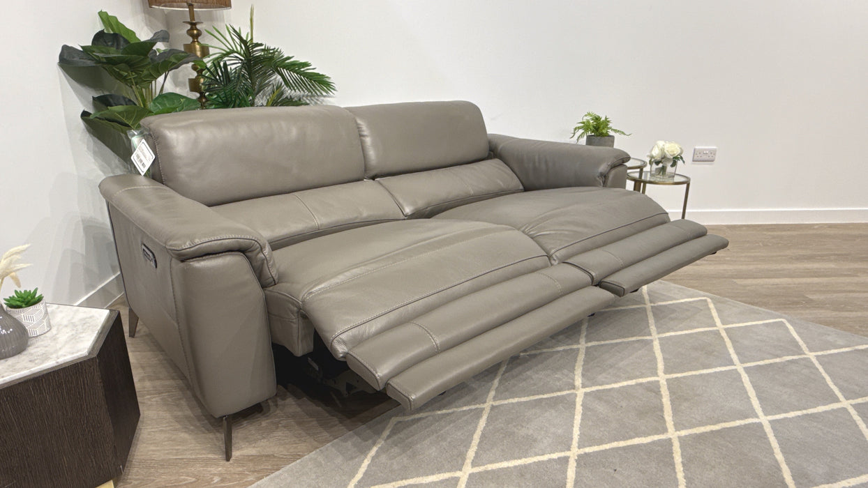 Sofology Illinois 3 Seater Leather Power Recliner in Fossil Grey
