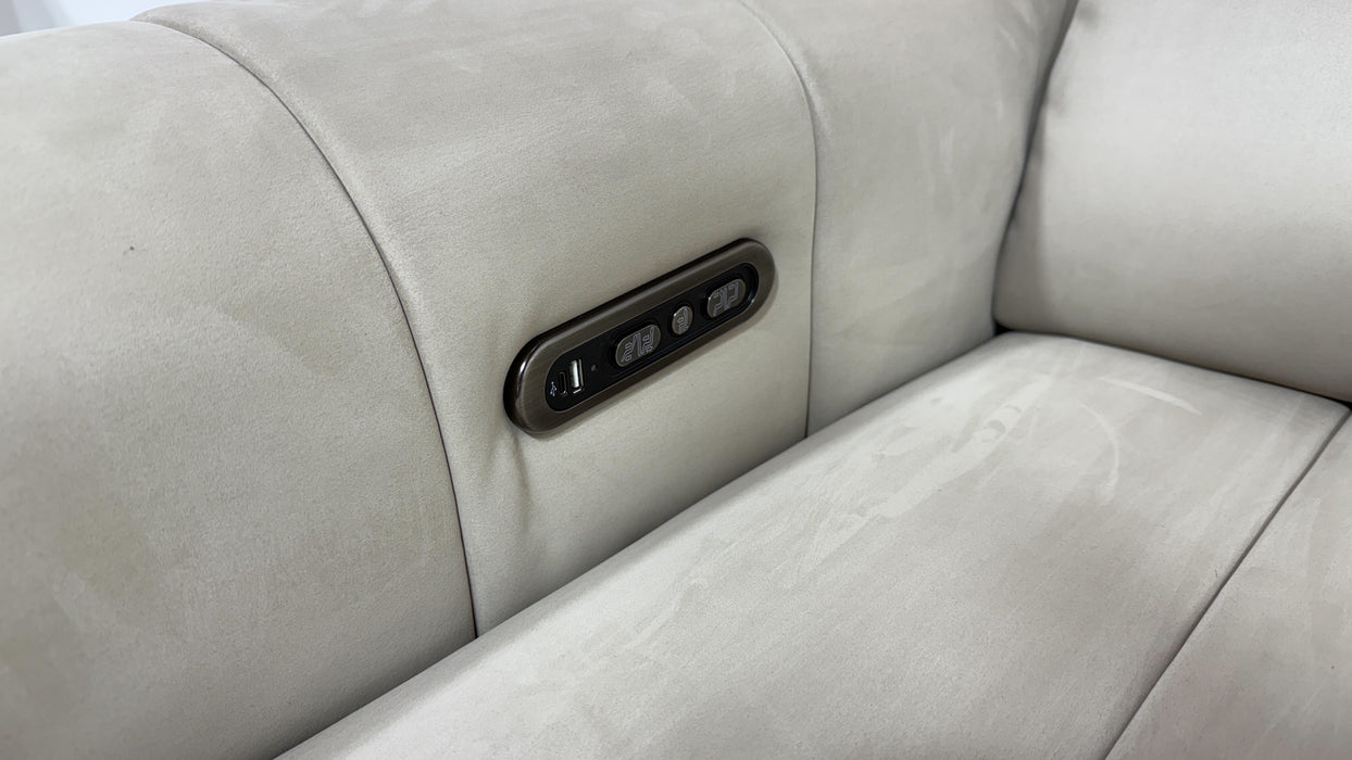 Sofology Paramount Fabric Chair Power Recliner/Headrest Speakers in Lifestyle Nubuck Feel Stone