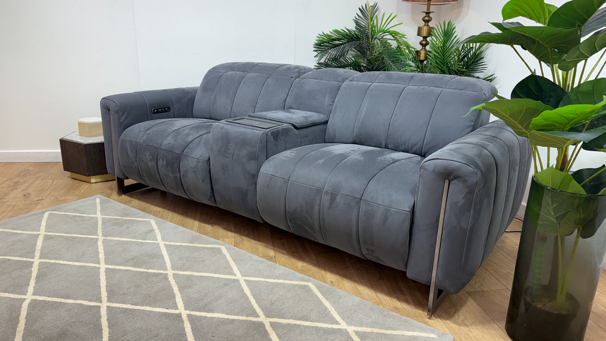 Sofology Paramount Fabric 2.5 Seater Console Power Recliner/Headrest Speakers in Lifestyle Nubuck Feel Charcoal