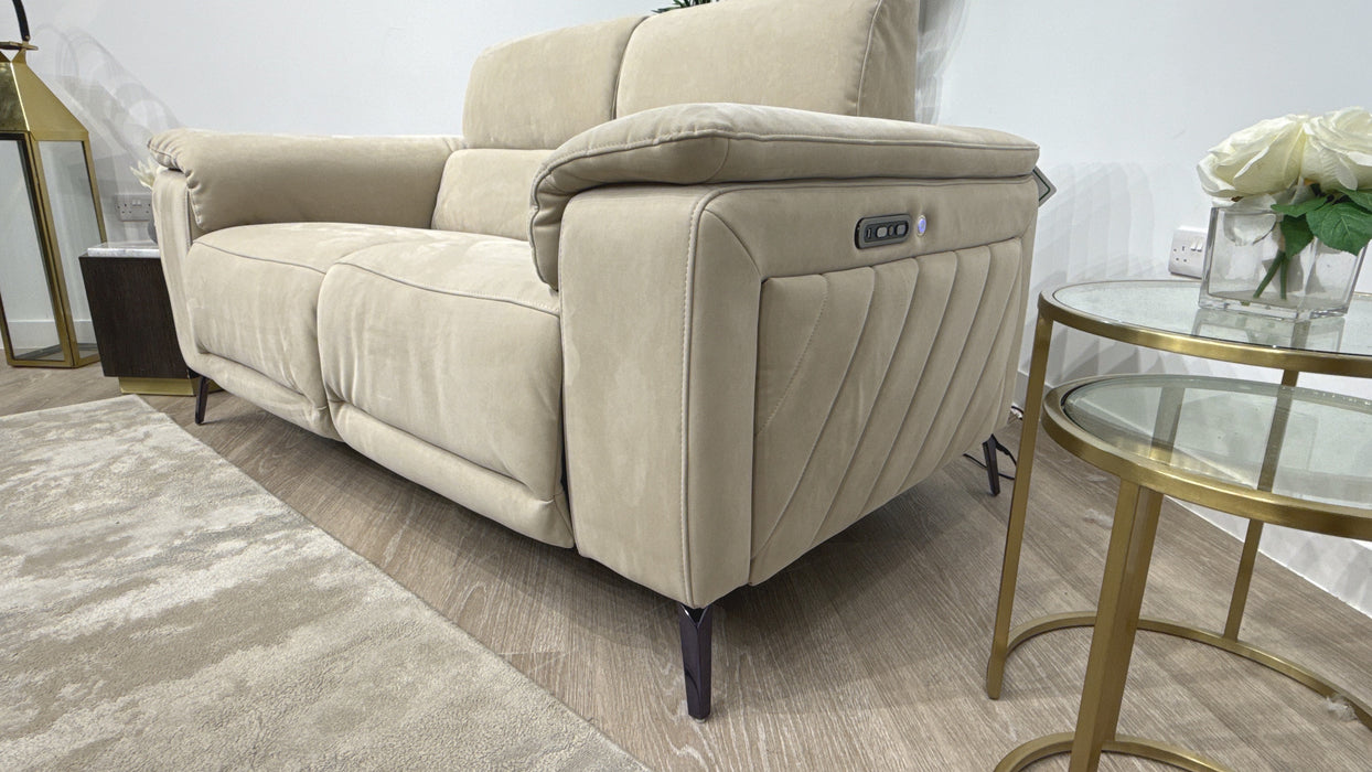 Sofology Fratelli Fabric 2 Seater Power Recliner/Headrest in Lifestyle Nubuck Feel Stone