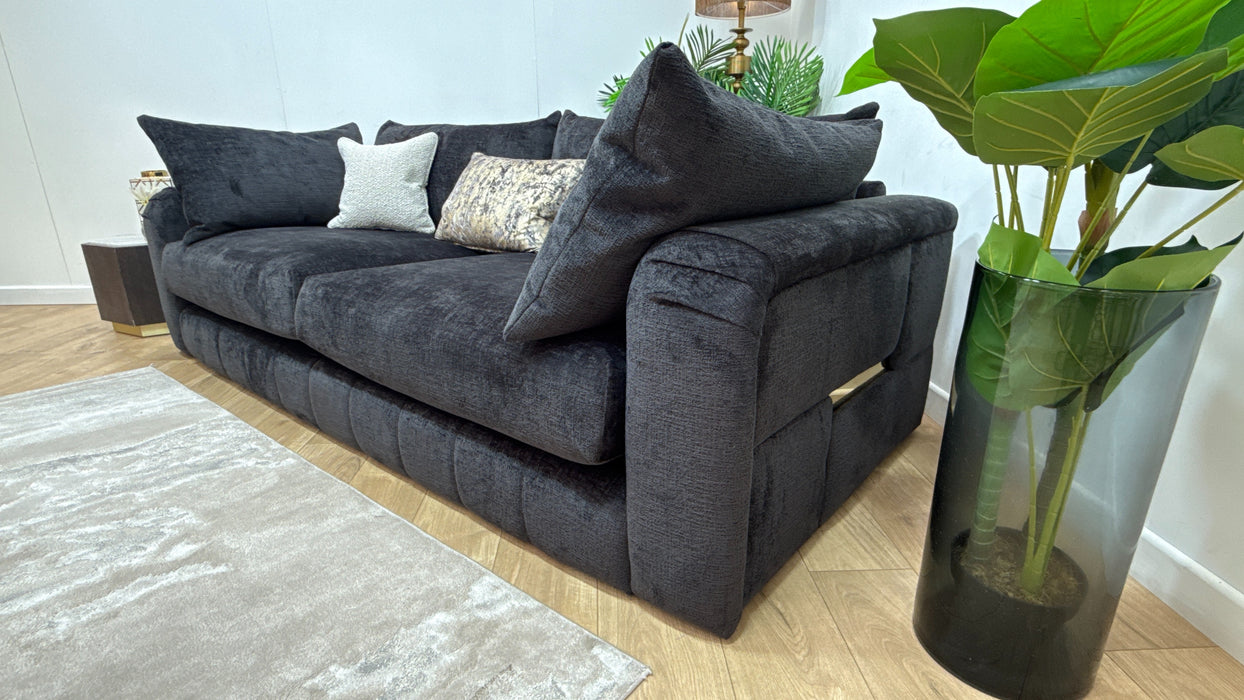 Sofology Westwood Fabric 4 Seater Gold Trim in Teddy Chenille Black Mix