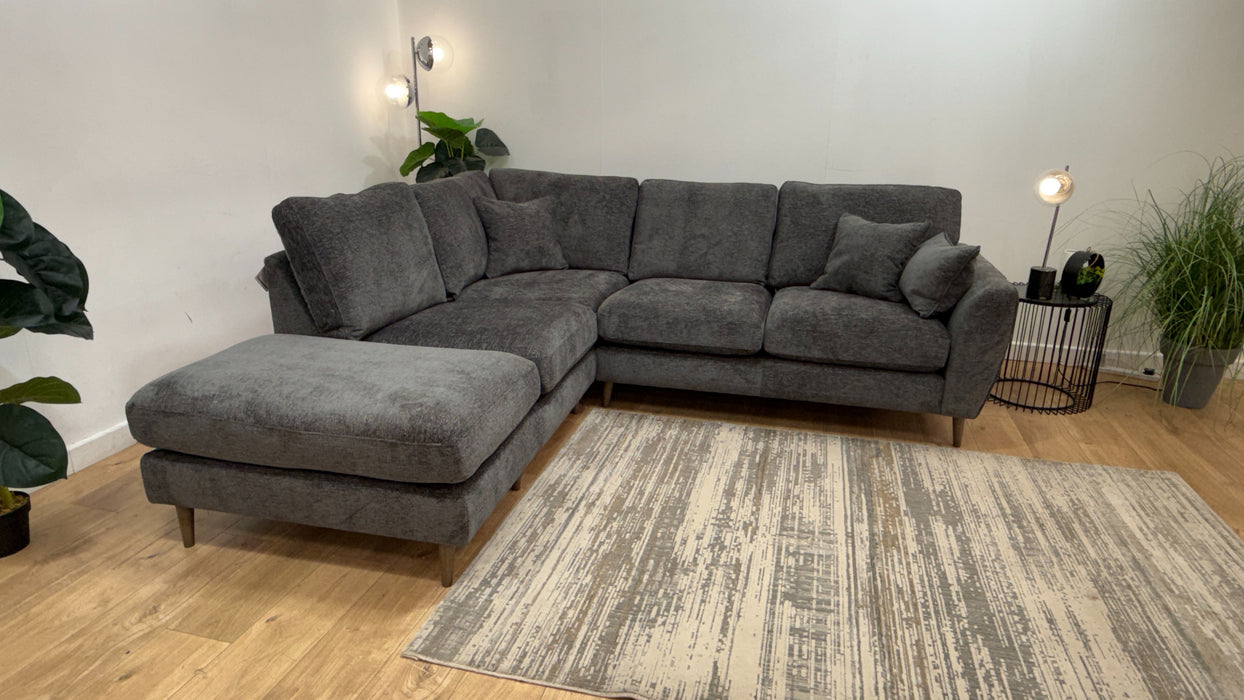 Sofology Hackney Chaise 1 Corner 2 Sprung Seats in Linen Look Chenille Charcoal