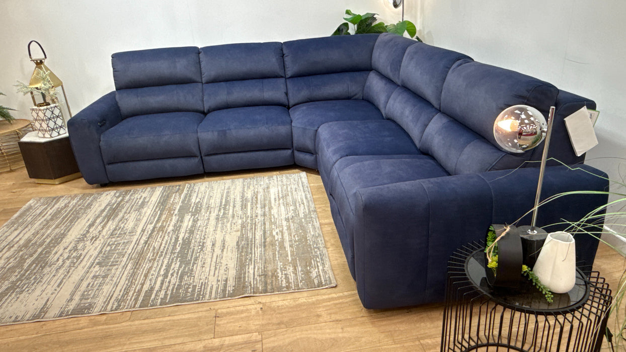 Sofology Portofino Fabric 3 Corner 3 Power Recliner/Headrest in Lifestyle Flecked Navy