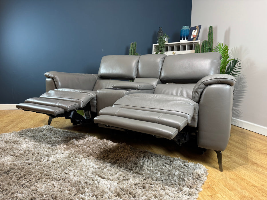 Illinois Leather 2 Seater - Trusty Soft Sheen Fossil Grey - Console - Power Headrest Power Recliner (WA2)