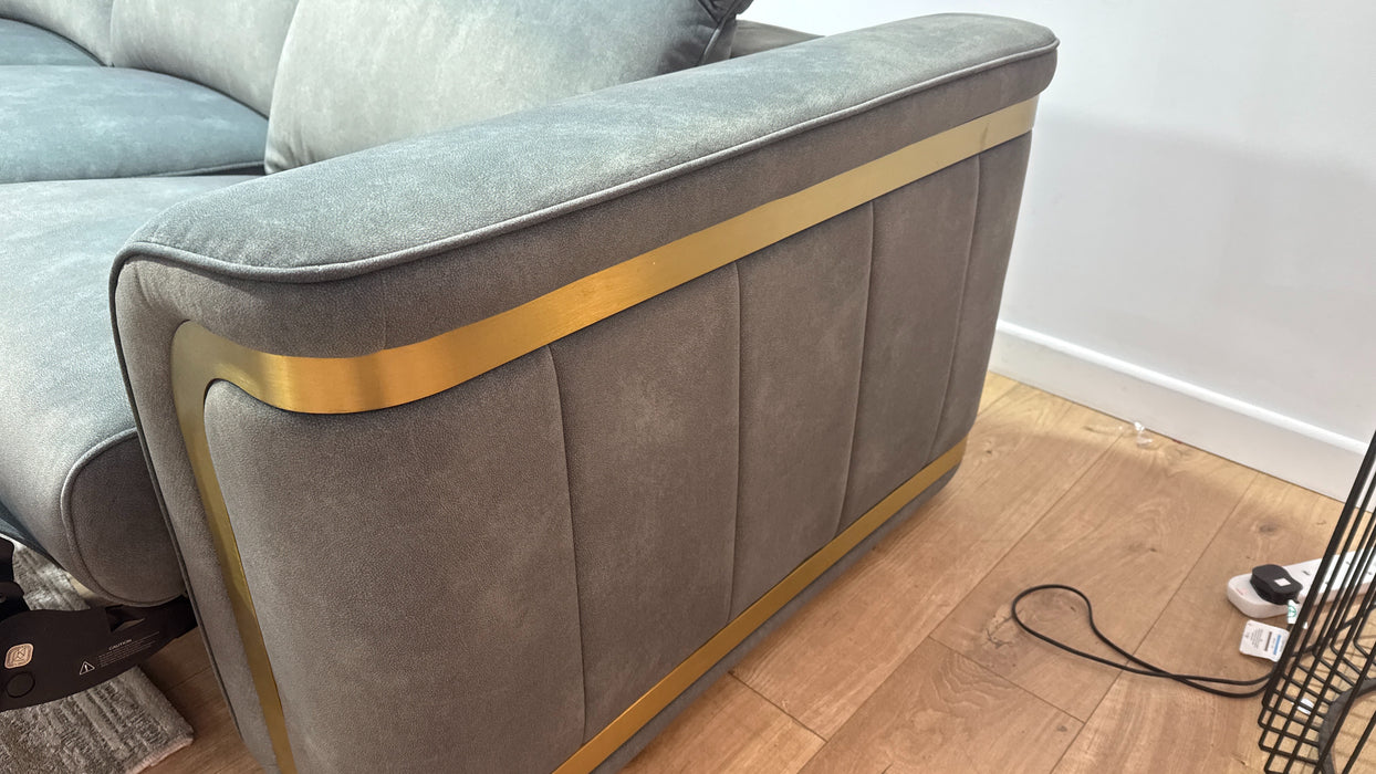 Sofology Plaza Fabric 3 Corner Smart Console 3 Power Recliner/Headrest Heated Seat in Lifestyle Flecked Mineral Green