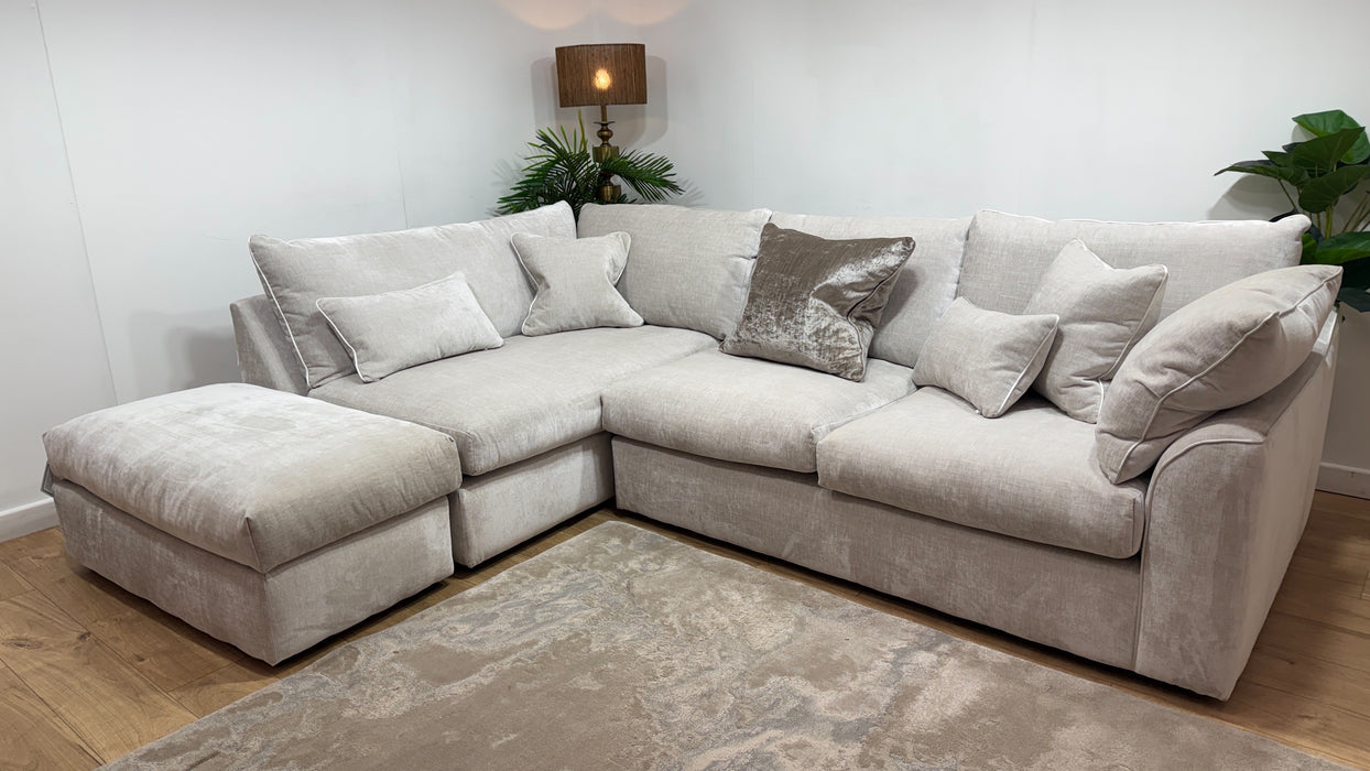 Sofology Georgio Fabric Terminal 1 Corner 3 Feather Flex Seats in Luxe Chenille Oyster Mix