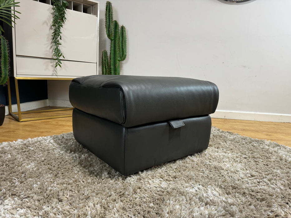 Ezra Leather Storage Footstool - Charcoal