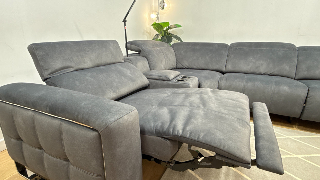 Sofology The Marvella Fabric 1.5 Console Corner 3 Power Recliner/Headrest in Lifestyle Flecked Charcoal