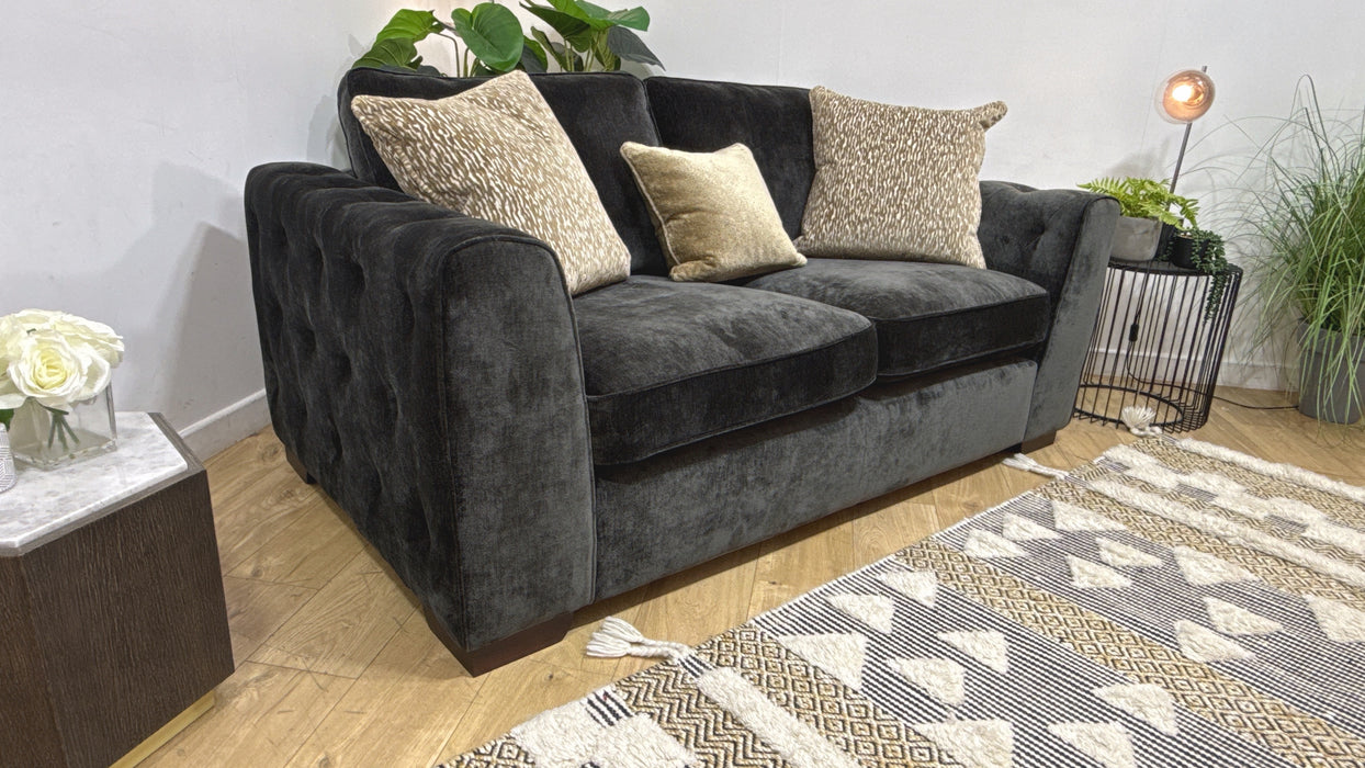 Sofology Valentina Fabric 2 Seater Foam Seats Pillow Back in Luxury Deep Pile Chenille Slate Mix