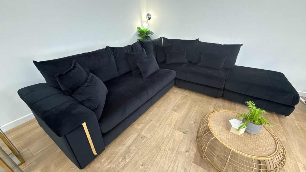 Sofology The Oscar 3 Corner 1 Chaise Fabric Sofa in Super Matt Velvet Black