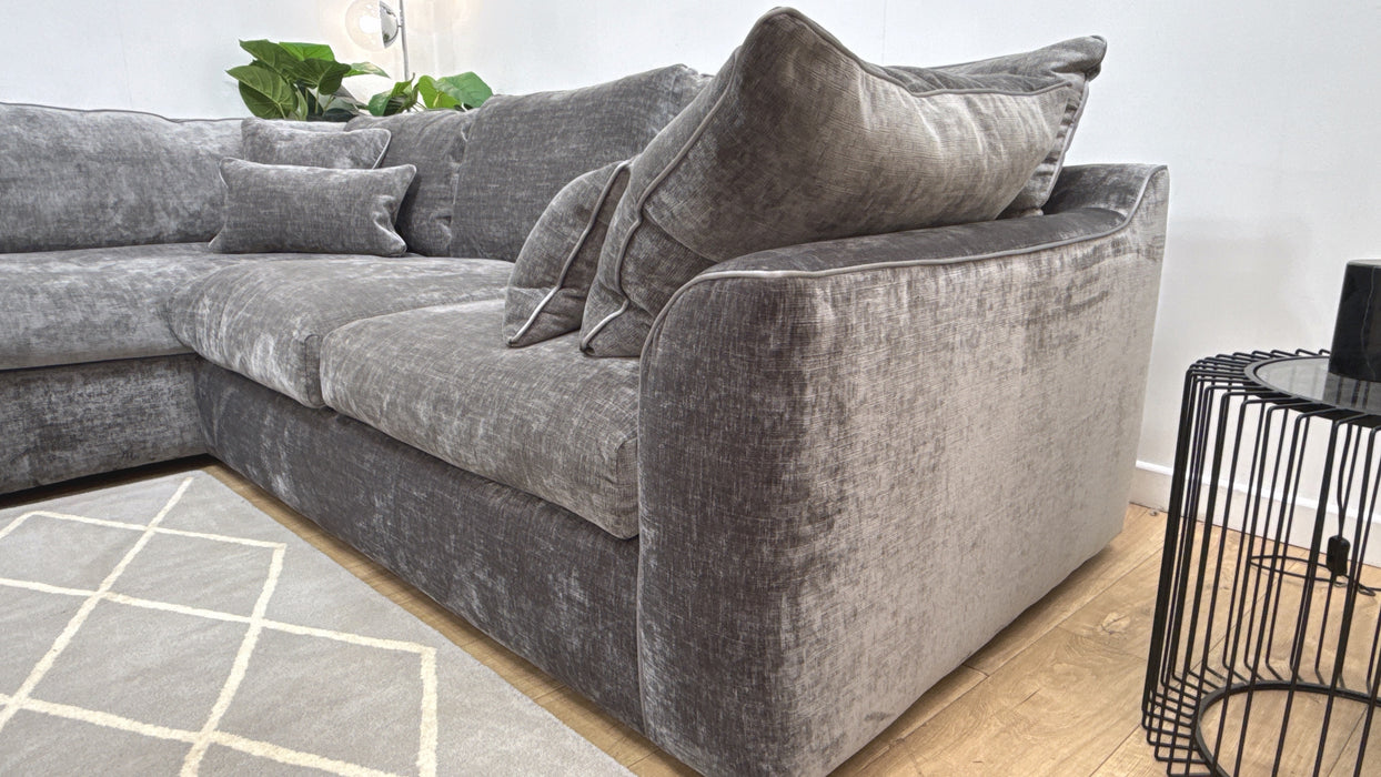 Sofology Georgio Fabric Terminal 1 Corner 3 Feather Flex Seats in Luxe Chenille Grey Mix