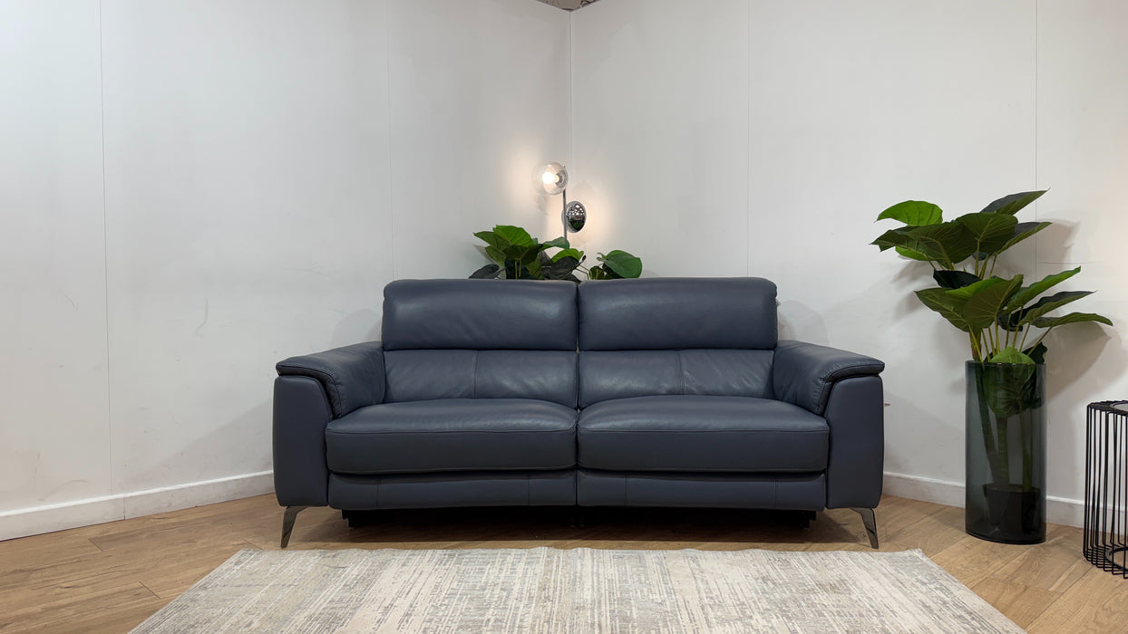 Sofology Illinois Leather 3 Seater Power Recliner/Headrest in Trusty Soft Sheen Smoke Blue