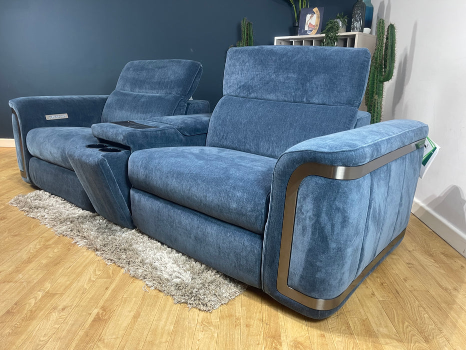 Plaza Fabric 2.5 Seater Relaxed Chenille Denim Power Recliner Power Headrest & Smart Console (WA2)