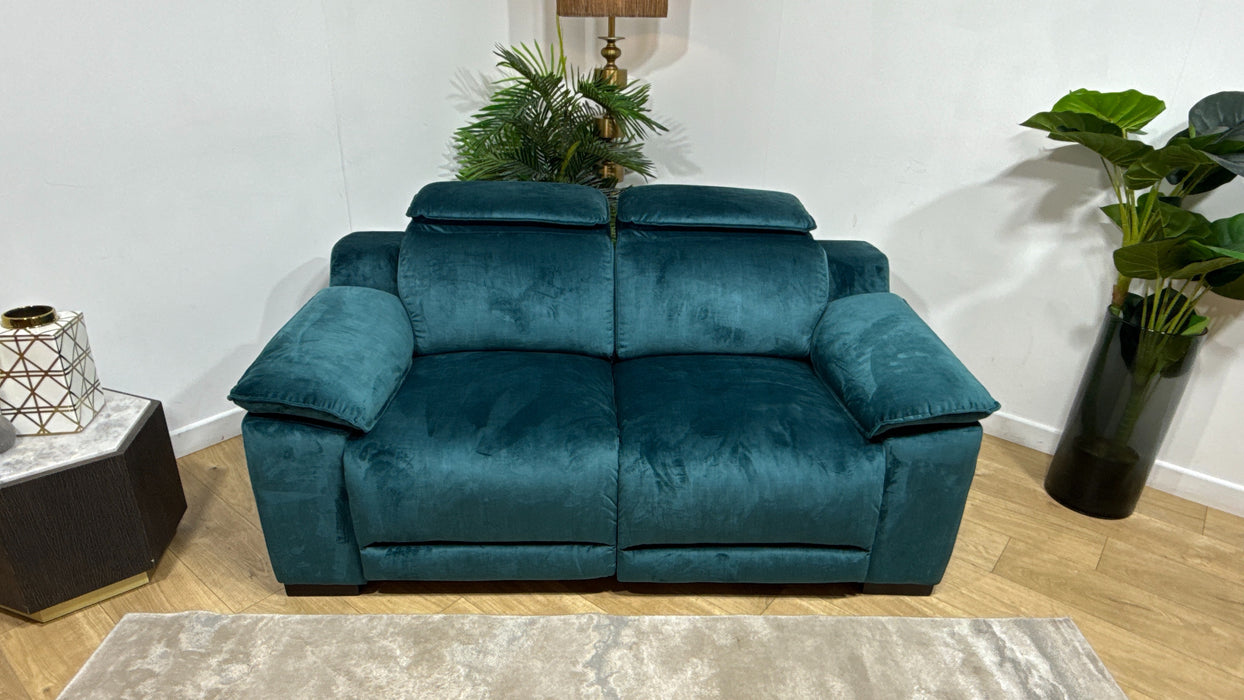 Sofology Benz Fabric 2 Seater Power Recliner/Headrest Heated Seat in Heritage Velvet Teal