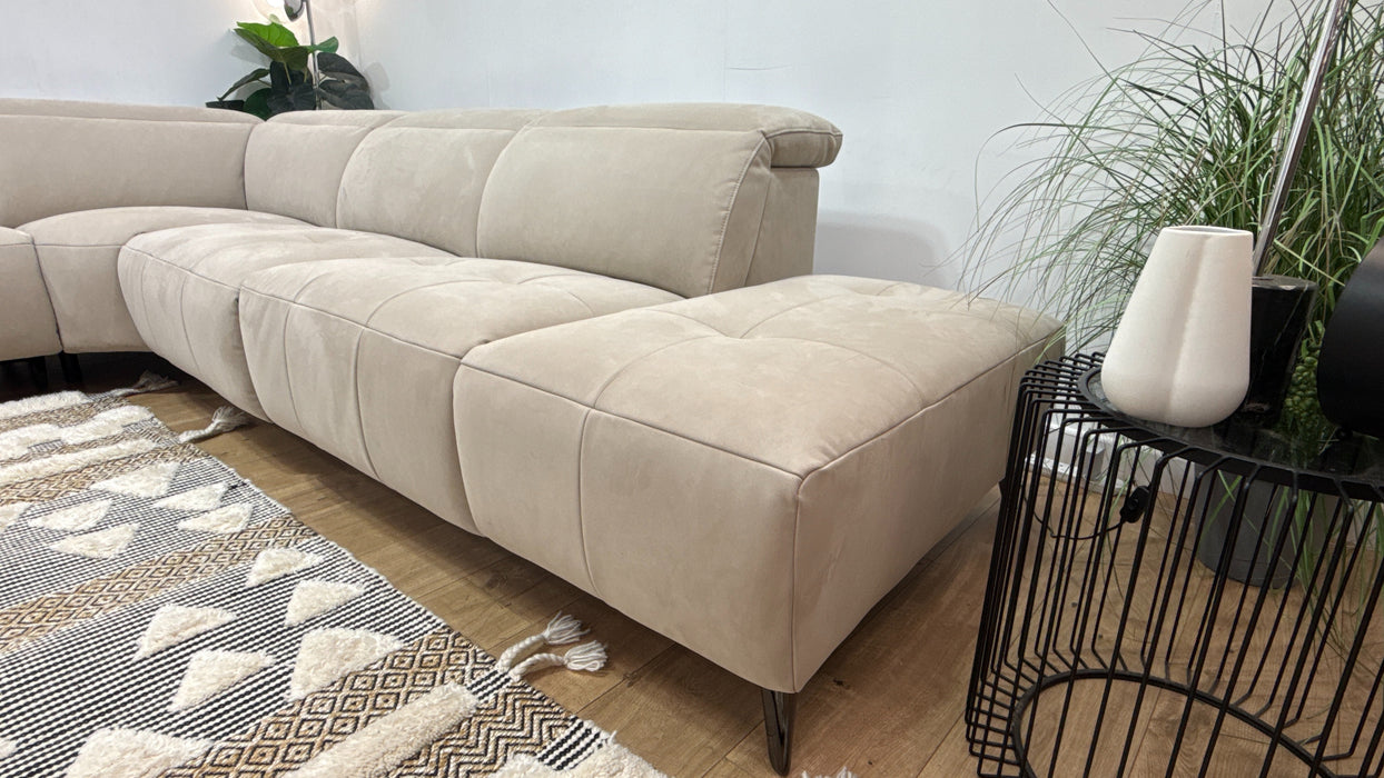 Sofology Milan Fabric 3 Corner 3 Chaise Power Recliner/Headrest in Nubuck Feel Stone